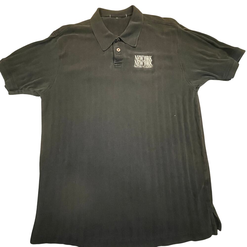 Vintage Men Large New York New York Hotel Casino Polo Shirt Vegas Logo Black Rib